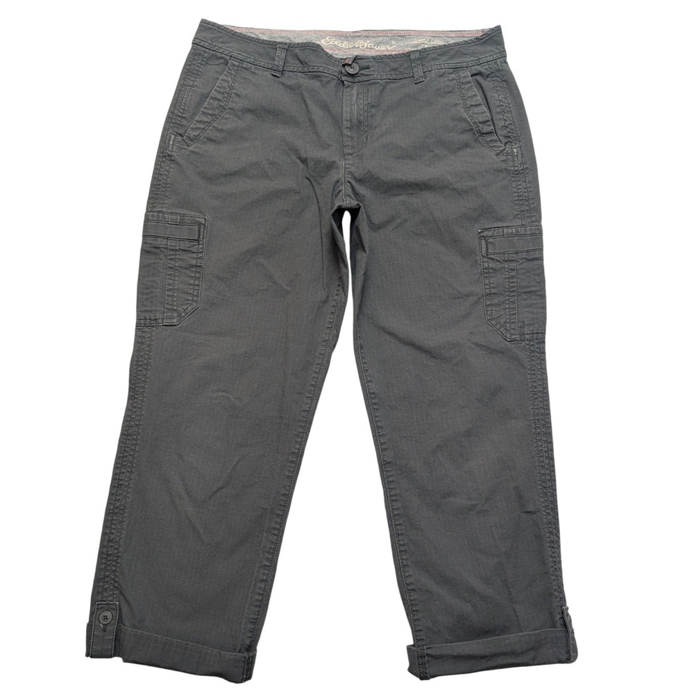 Eddie Bauer Cargo Pants Women 10 Gray Slightly Curvy Crop Ripstop Hiking Utility